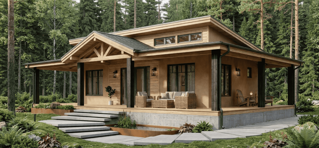 Cabaña de madera a medida construida como segunda vivienda en la naturaleza, proyecto de Bosc en la provincia de Barcelona.
